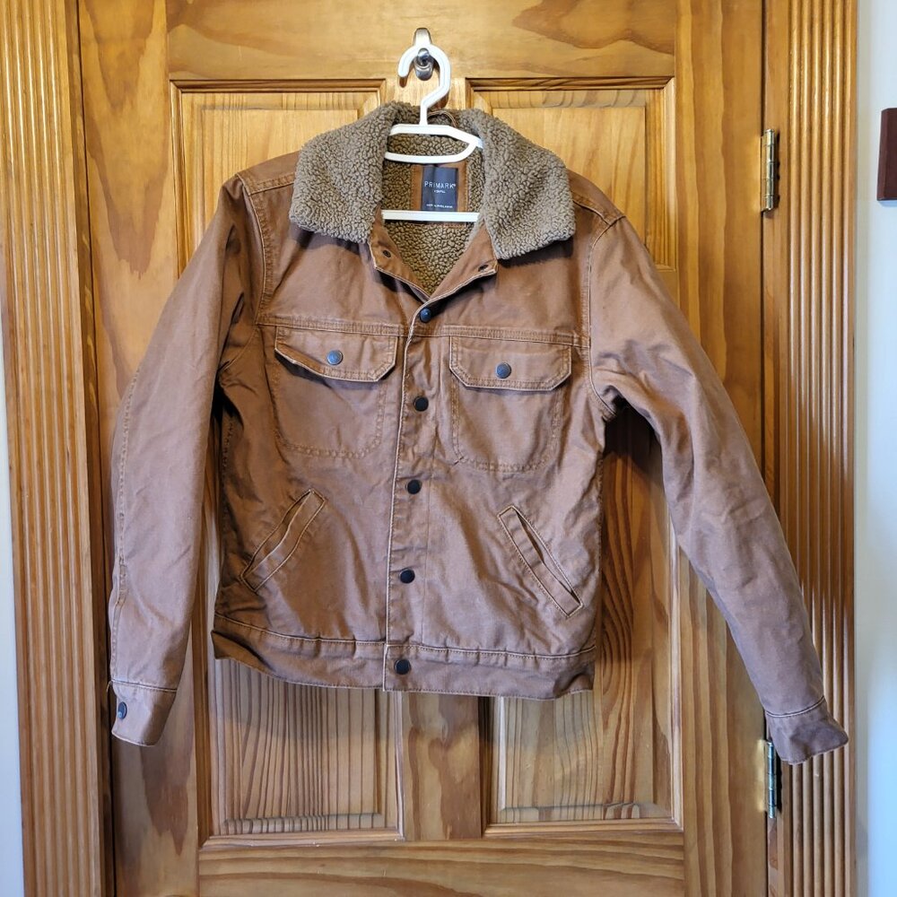 Camel Color Primark Thick Sherpa Fleece Lined Denim Jacket Unisex Size Xs